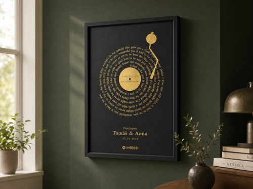 Personalizovaný plakát s textem písně – zlatá a stříbrná fólie | Vinylový motiv